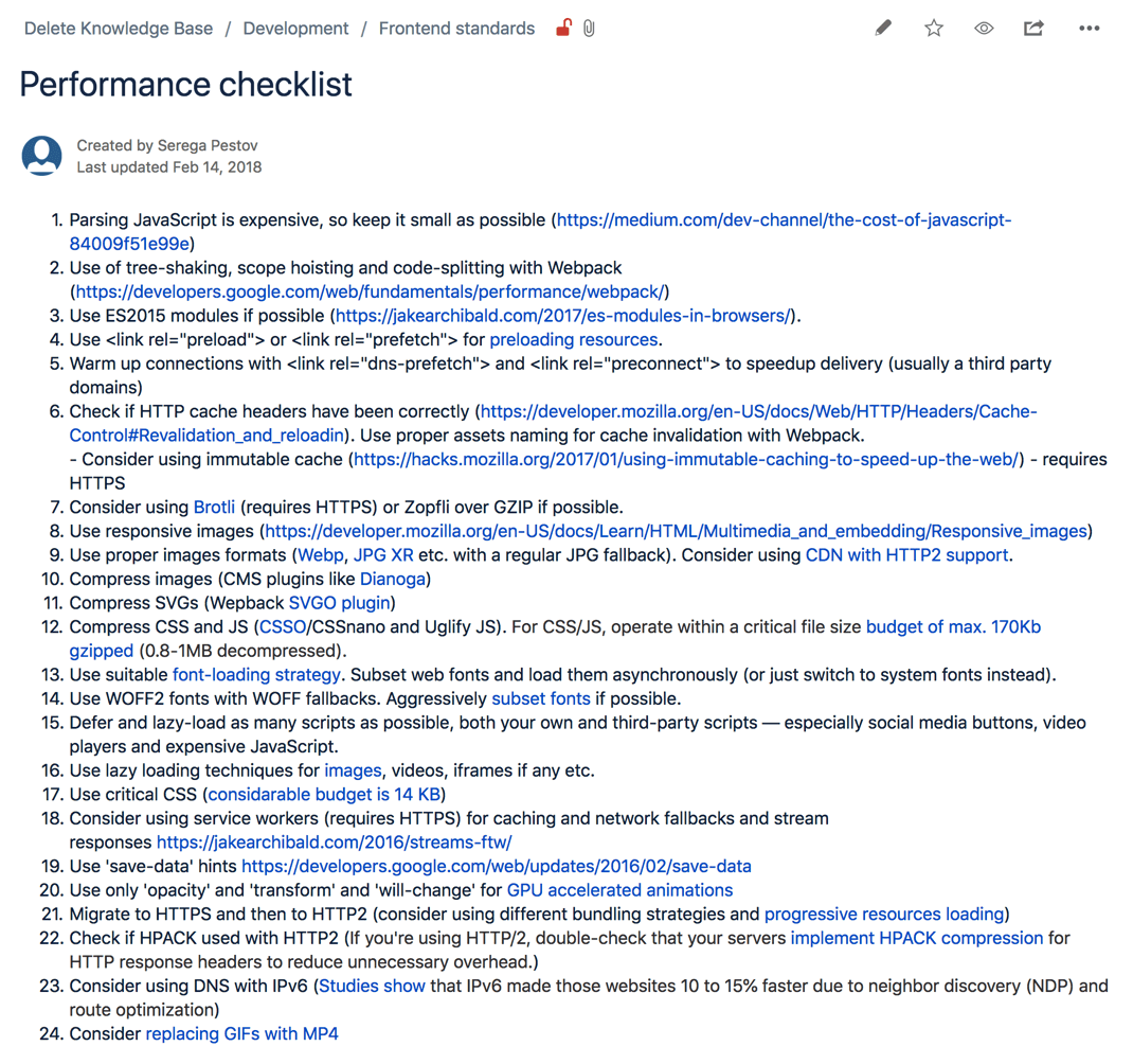Perfomance checklist